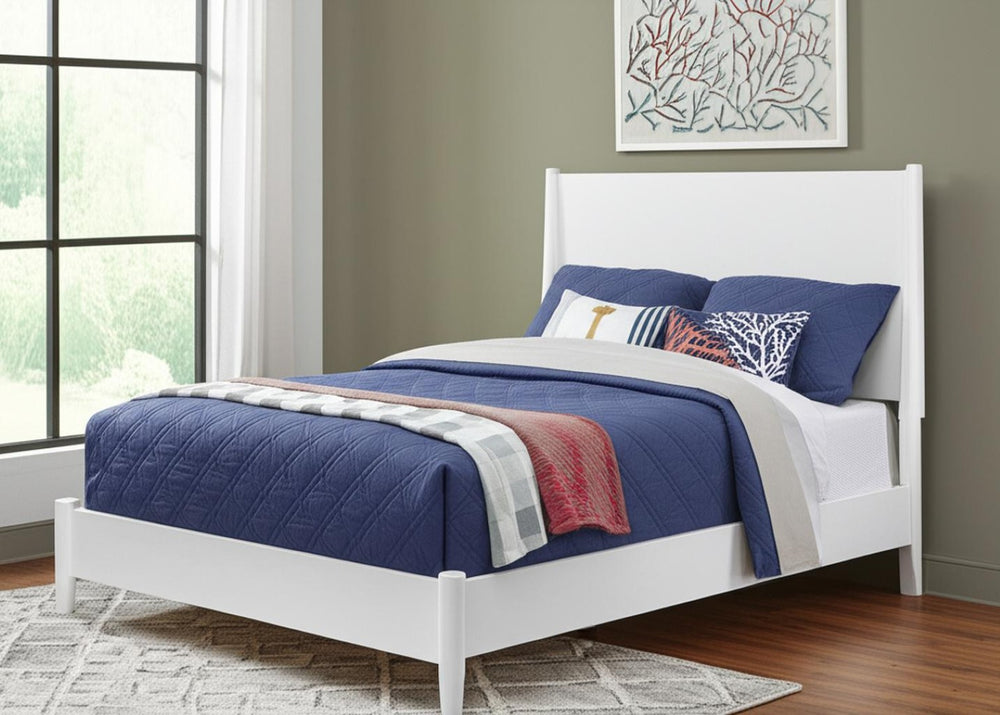 HomeRoots White Solid Wood Full Bed Frame – Timeless Mahogany Design, Elegant Headboard, Durable Support & Style 524843