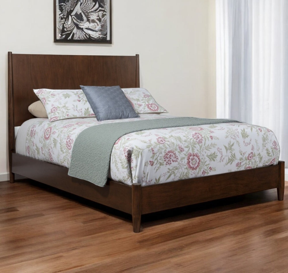 HomeRoots Brown Solid Wood Full Bed Frame – Stylish Mid-Century Design, Durable Construction & Elevated Comfort 524844