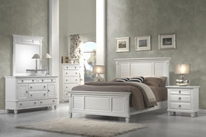HomeRoots White Ribbed Solid Wood King Bed Frame – Elegant Pine Design for Timeless Comfort & Style 524846