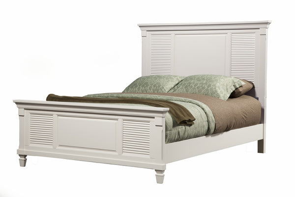 HomeRoots White Ribbed Solid Wood King Bed Frame – Elegant Pine Design for Timeless Comfort & Style 524846