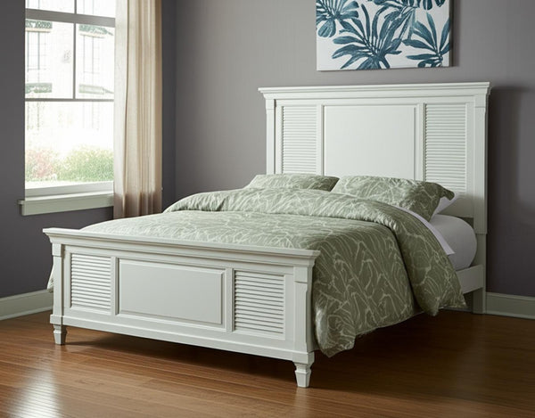 HomeRoots White Ribbed Solid Wood King Bed Frame – Elegant Pine Design for Timeless Comfort & Style 524846