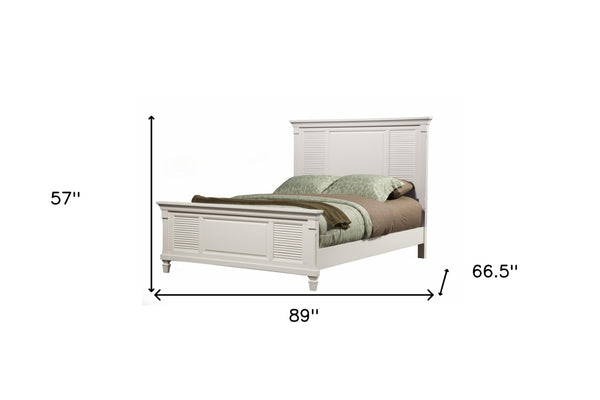 HomeRoots White Ribbed Shutter Solid Wood Queen Bed Frame - Timeless Design for a Serene Bedroom Retreat 524847