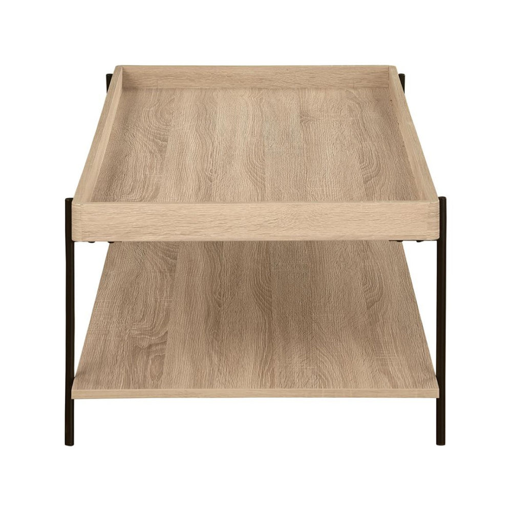 English Elm Rectangular Farmhouse-Style Coffee Table With Storage Shelf, Light Brown Wood & Metal Frame Design B016P379417-GIGA