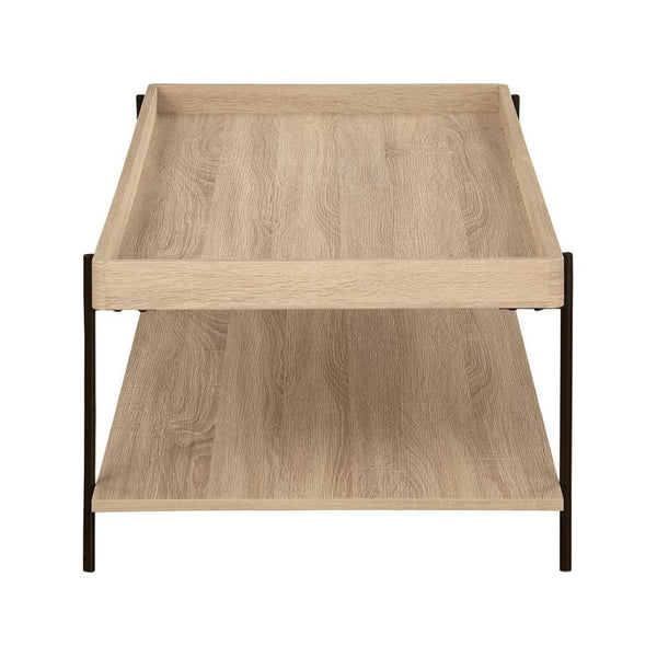 English Elm Rectangular Farmhouse-Style Coffee Table With Storage Shelf, Light Brown Wood & Metal Frame Design B016P379417-GIGA