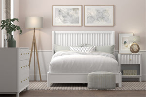 HomeRoots White Ribbed Texture Solid Wood Full Bed Frame - Timeless Design with Durable Support for Every Bedroom 524851