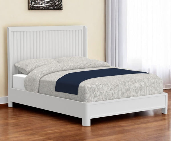 HomeRoots White Ribbed Texture Solid Wood Full Bed Frame - Timeless Design with Durable Support for Every Bedroom 524851