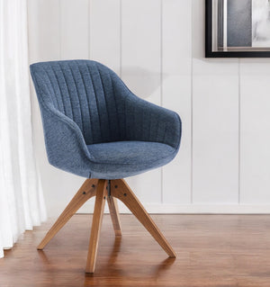 Homeroots 23" Blue Fabric And Natural Swivel Accent Arm Chair   524854