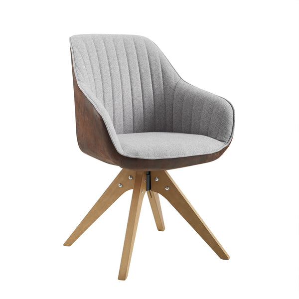 Homeroots 23" Gray Fabric And Natural Swivel Arm Chair   524855