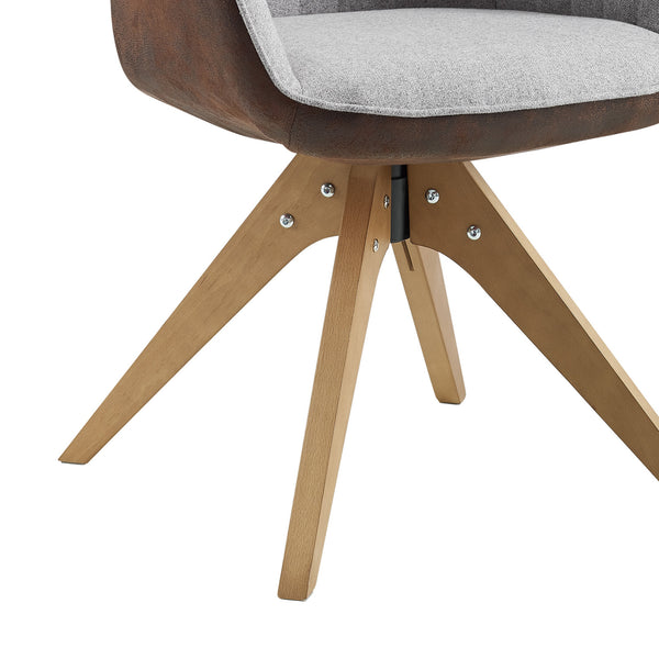 Homeroots 23" Gray Fabric And Natural Swivel Arm Chair   524855