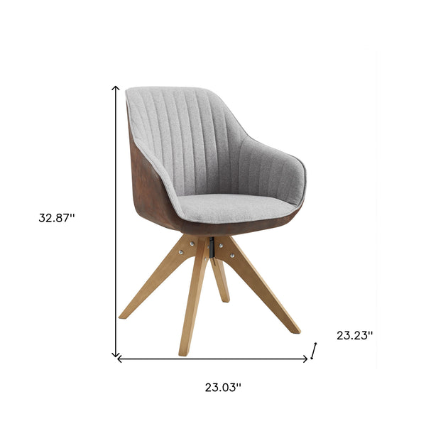 Homeroots 23" Gray Fabric And Natural Swivel Arm Chair   524855