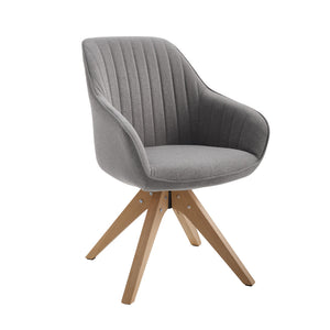 Homeroots 23" Gray Fabric And Natural Swivel Arm Chair   524856