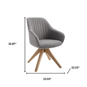 Homeroots 23" Gray Fabric And Natural Swivel Arm Chair   524856