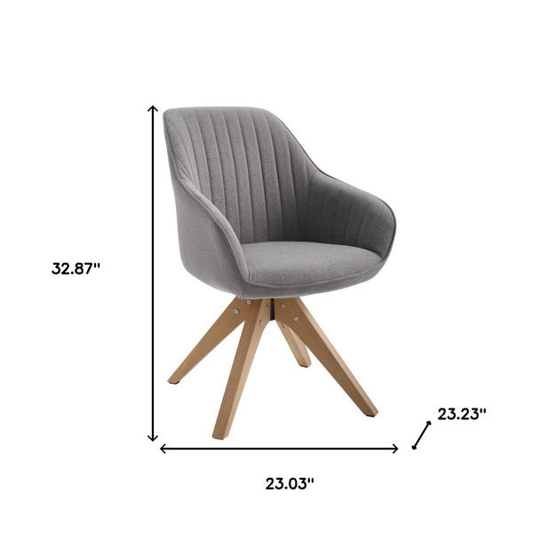 Homeroots 23" Gray Fabric And Natural Swivel Arm Chair   524856