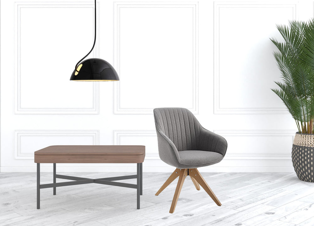 Homeroots 23" Gray Fabric And Natural Swivel Arm Chair   524856