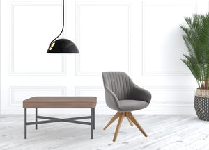 Homeroots 23" Gray Fabric And Natural Swivel Arm Chair   524856