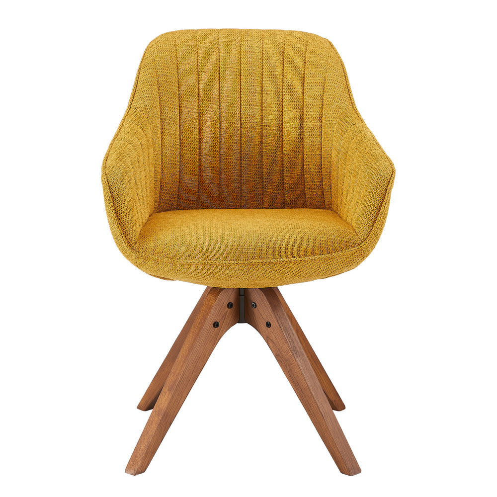 Homeroots 23" Yellow And Natural Fabric And Wood Swivel Arm Chair   524857