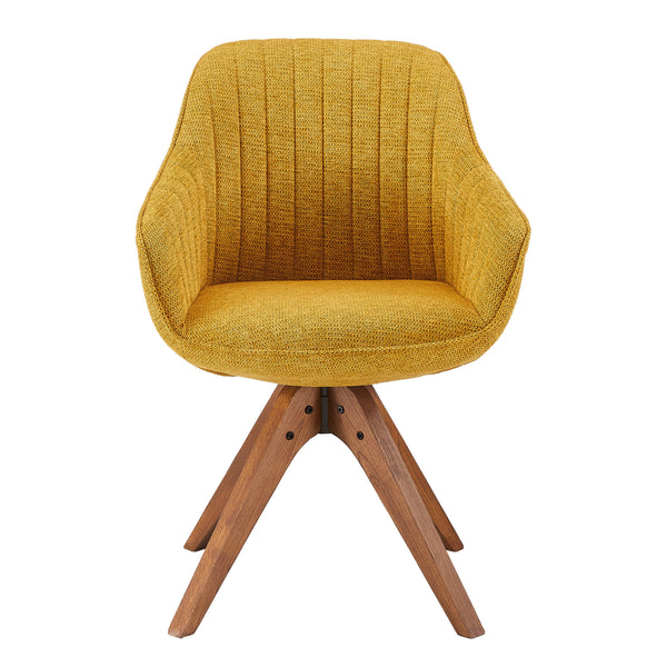 Homeroots 23" Yellow And Natural Fabric And Wood Swivel Arm Chair   524857