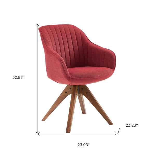 Homeroots 23" Red And Natural Tufted Fabric Swivel Arm Chair   524858