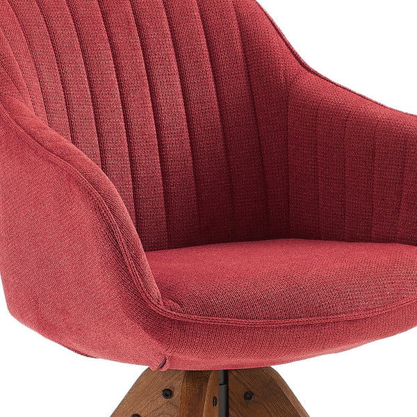 Homeroots 23" Red And Natural Tufted Fabric Swivel Arm Chair   524858