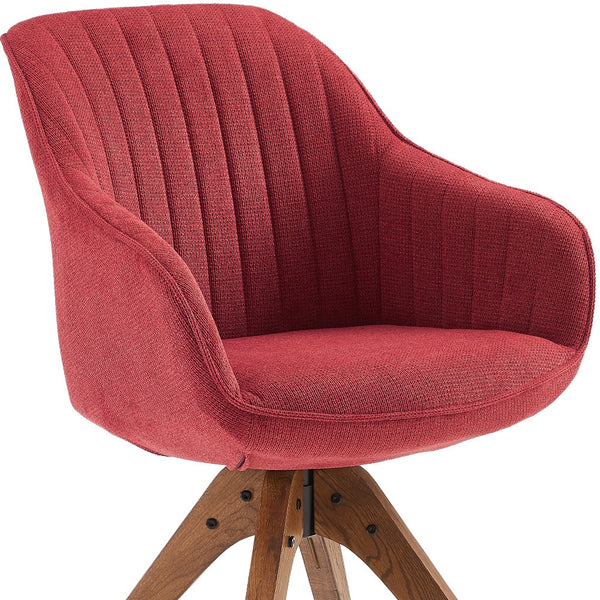 Homeroots 23" Red And Natural Tufted Fabric Swivel Arm Chair   524858