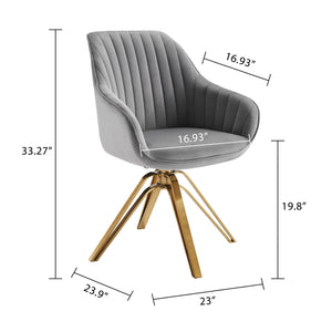 Homeroots 23" Gray Velvet And Gold Swivel Arm Chair   524859