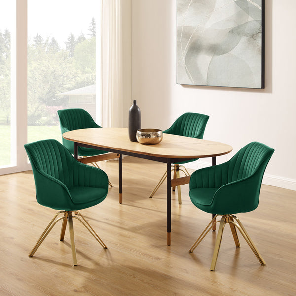 Homeroots 23" Green Velvet And Gold Swivel Arm Chair   524860