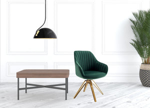 Homeroots 23" Green Velvet And Gold Swivel Arm Chair   524860