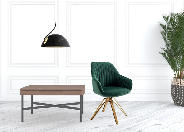 Homeroots 23" Green Velvet And Gold Swivel Arm Chair   524860