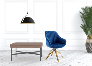 Homeroots 23" Blue Velvet And Gold Swivel Arm Chair   524861