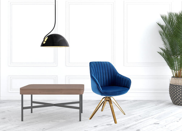 Homeroots 23" Blue Velvet And Gold Swivel Arm Chair   524861