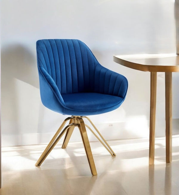 HomeRoots 23" Velvet Swivel Arm Chair with Gold Metal Base – Chic & Comfortable Modern Accent for Living Spaces Blue 524861