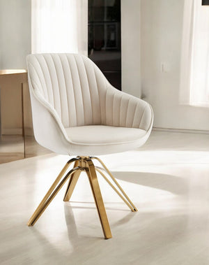 HomeRoots 23" Velvet Swivel Arm Chair with Gold Metal Base – Chic & Comfortable Modern Accent for Living Spaces Off White 524862