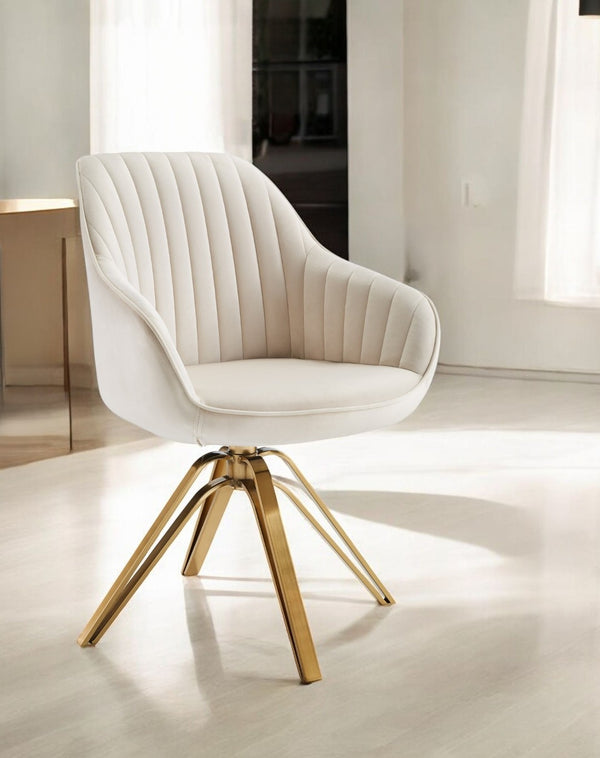 HomeRoots 23" Velvet Swivel Arm Chair with Gold Metal Base – Chic & Comfortable Modern Accent for Living Spaces Off White 524862