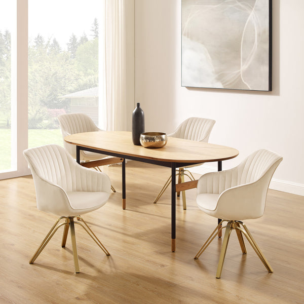 Homeroots 23" Off White Velvet And Gold Swivel Arm Chair   524862