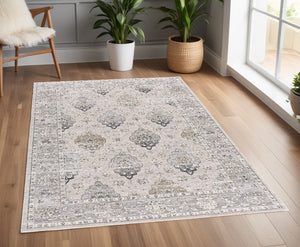 Homeroots 4' X 6' Gray Oriental Washable Non Skid Area Rug  Other Material 524872