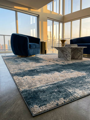 HomeRoots 4' X 6' Abstract Washable Non-Skid Area Rug - Modern Design for Easy Care and Versatile Use Blue, Beige 524873