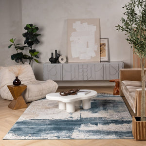 HomeRoots 4' X 6' Abstract Washable Non-Skid Area Rug - Modern Design for Easy Care and Versatile Use Blue, Beige 524873