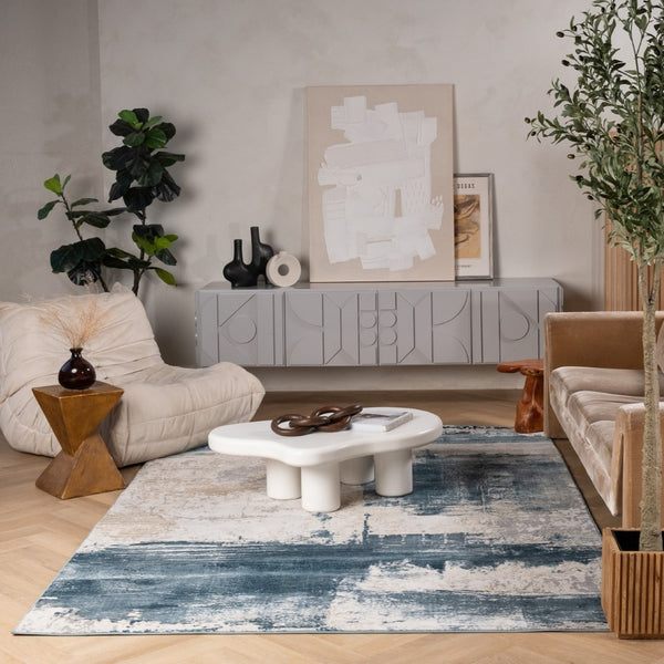 HomeRoots 4' X 6' Abstract Washable Non-Skid Area Rug - Modern Design for Easy Care and Versatile Use Blue, Beige 524873