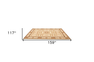 Homeroots 10' X 13' Beige And Ivory Oriental Washable Non Skid Area Rug  Other Material 524875