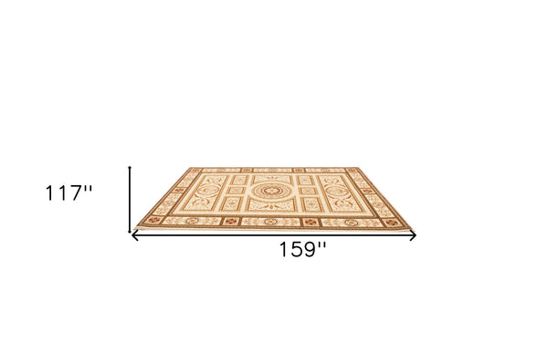 Homeroots 10' X 13' Beige And Ivory Oriental Washable Non Skid Area Rug  Other Material 524875