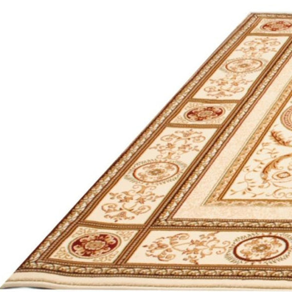 Homeroots 10' X 13' Beige And Ivory Oriental Washable Non Skid Area Rug  Other Material 524875