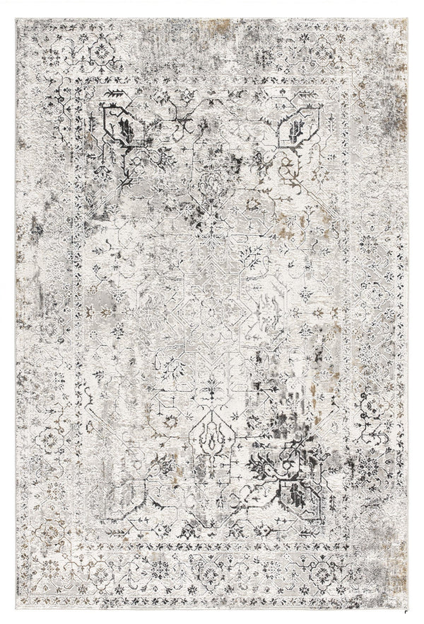 Homeroots 10' Gray And Ivory Oriental Washable Non Skid Runner Rug  Polyester 524876