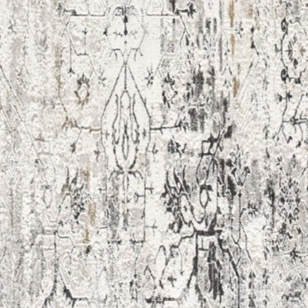 Homeroots 13' Gray And Ivory Oriental Washable Non Skid Runner Rug  Polyester 524877