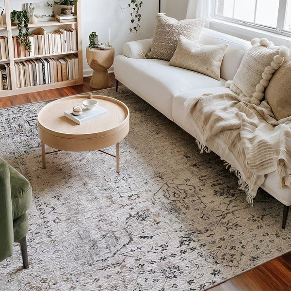 Homeroots 13' Gray And Ivory Oriental Washable Non Skid Runner Rug  Polyester 524877