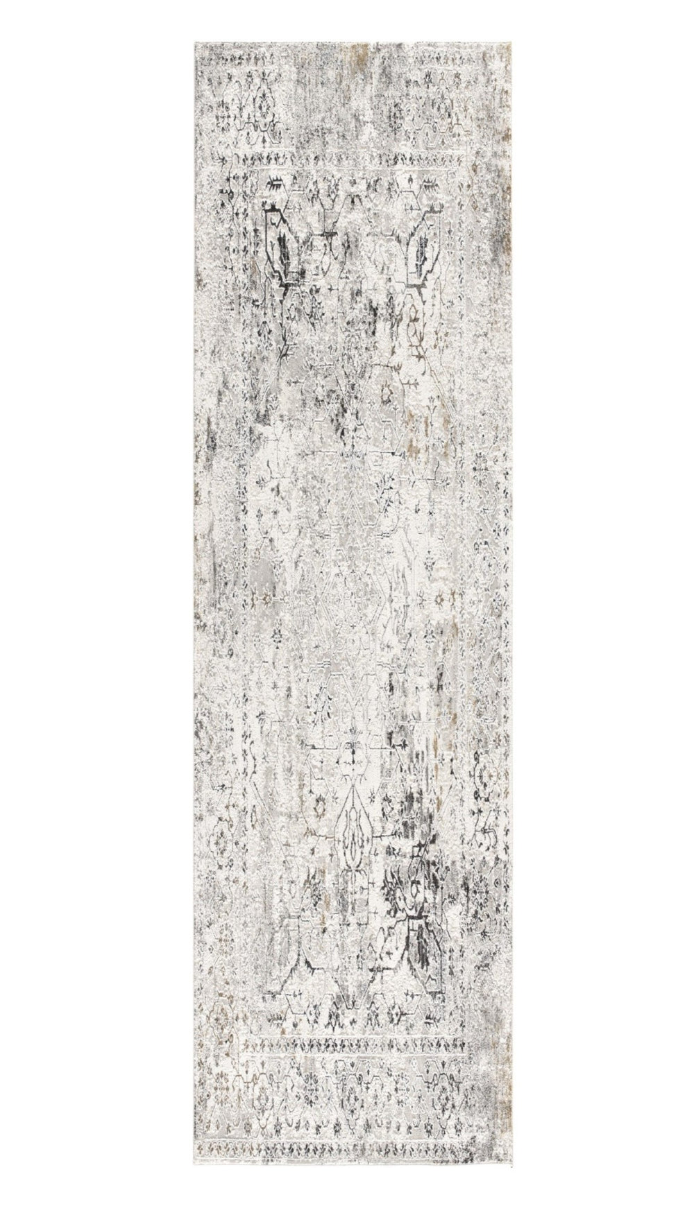 Homeroots 15' Gray And Ivory Oriental Washable Non Skid Runner Rug  Polyester 524878