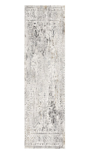 Homeroots 15' Gray And Ivory Oriental Washable Non Skid Runner Rug  Polyester 524878