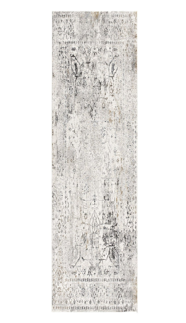 Homeroots 15' Gray And Ivory Oriental Washable Non Skid Runner Rug  Polyester 524878