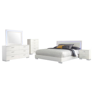 English Elm Dulcey Modern High Gloss 5-Piece Eastern King Bedroom Set With Led Lighting & Ample Storage Solutions B062S01330