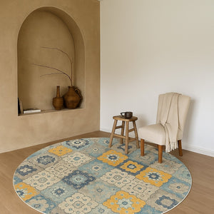 HomeRoots 8' Blue and Gray Round Floral Area Rug - Washable, Non-Skid, Perfect for Living Rooms & Bedrooms 524882