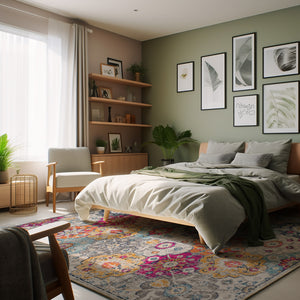 Homeroots 8' Rust Round Geometric Washable Non Skid Area Rug  Polypropylene 524884